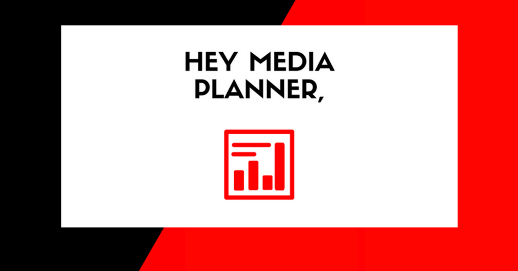 A red and black background featuring the words "hey media planner" welcomes you to our paid media agency.